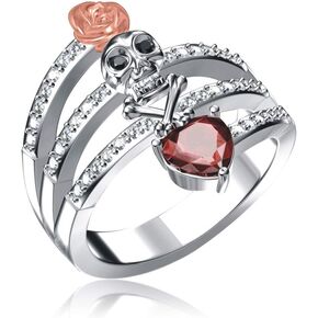 Gothic Style Skull Ring For Women Red Crystal Heart Vintage Jewelry Rose Flower Black Gold Plated Rings