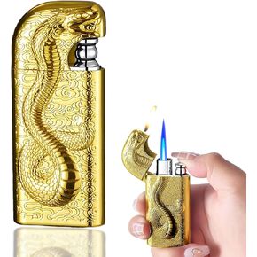 Torch Lighter, Lighters for Men, Windproof Lighter, Fancy Lighter, Funny Lighters, Relief Serpent Design Magic Dual Flame Lighter, Cool Jet Flame Butane Lighter, Gift for Men (Black)