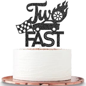 Two Fast Cake Topper for Baby Shower, Theme 2nd Birthday Cake Decorations, Racing Car Checkered Flag Themed Kids Birthday Supplies