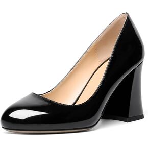 Zamikoo Chunky Block Heel Pumps Women High Heel Pumps Round Toe Slip On Women Closed Toe Shoes for Party Prom Dress US Size 8.5 Black in Kuwait