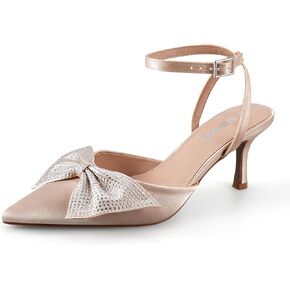 Closed Toe Butterfly Bow Heels Womens Pointed Kitten Pumps Stiletto Ankle Strappy Rhinestone Prom Party Wedding Dress Shoes