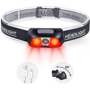Rechargeable Headlamp, 500 Lumen Ultra Bright Head Lamp 5 Lighting Modes with Red Light,IPX4 Waterproof Adjustable Strap Headlamp Flashlight for Adult Emergency, Running, Camping, Cycling