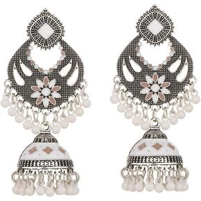 Traditional Jhumki Bell Dangle Drop Statement Earrings for Women Girls Indian Ethnic Oxidized Beaded Ball Jhumka Tassel Dangling Earring Boho Vintage Gypsy Jewelry Gifts Wedding