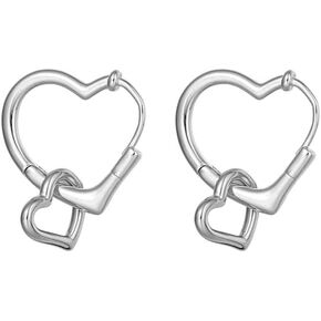 Cute Heart in Heart Love 925 Sterling Silver Cartilage Small Hoop Earrings for Women Teen Girls Dainty Huggie Sleeper Hoops With Heart Charm Tiny Dangle Drop Minimalist Hypoallergenic Piercing Fashion Jewelry Gifts Her Daughter Birthday Valentines Day Xma