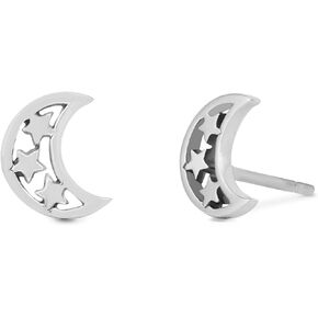 Boma Jewelry Sterling Silver Crescent Moon & Stars Stud Earrings