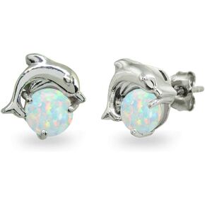 Sterling Silver Earrings for Women, Birthstone Earrings, 5mm Genuine or Synthetic Gemstone Earrings, Polished Dolphin Studs, Stud Earrings, Dainty Earrings, Stud Earrings for Women, Earring Studs