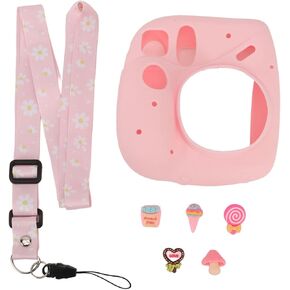 for Instax Mini 7 Plus Camera Silicone Case, Instant Camera Soft Silicone Protective Cover with Adjustable Shoulder Strap ( Dessert)