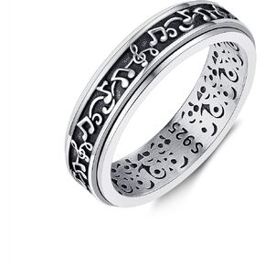 URONE Fidget Ring 925 Sterling Silver Music Note Ring for Women Anxiety Spinner Ring Fidget Jewelry Gifts for Women Men