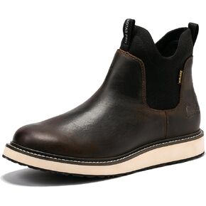 Soft Toe Waterproof Work Boots Men, 6 Inch Full Grain Leather Chelsea Wedge Work Shoes Breathable Comfortable(BP501-503)