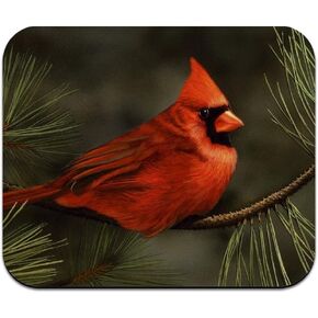 Northern Cardinal Red Pine Perch Low Profile Thin Mouse Pad Mousepad