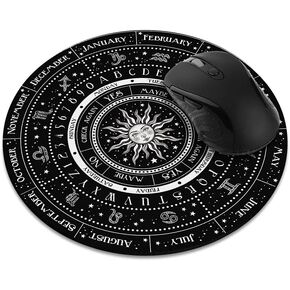 Non-Slip Round Mousepad, WIRESTER Pendulum Board Design Mouse Pad for Divination Metaphysical Message Wiccan Altar Witchcraft, Celestial Sun Stars Yellow Brown