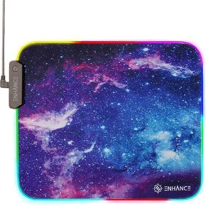 ENHANCE Small Mouse Pad with LED Lighting (13.3 X 10.8 inches) - Gaming Mouse Pad Desk Mat with 7 Color Options, 3 Lighting Effects, Smart Control Button, Non-Slip Rubber Grip - Galaxy
