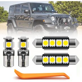 6pcs Wrangler Interior LED Light for Jeep Wrangler JK 2007 2008 2009 2010 2011 2012 2013 2014 2015 2016 2017 Cargo Dome License Plate Light Super Bright 6000K White Interior LED Bulbs