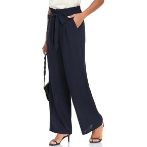 Famulily Womens Casual Paper Bag High Waist Pants Wide Leg Trousers with Pockets