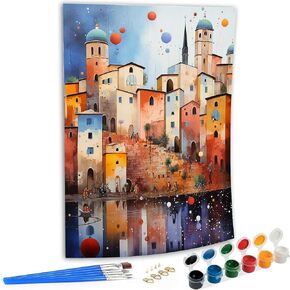 SKRYUIE Paint by Numbers City for Adults, Acrylic Oil Painting by Numbers Kits Landscapes for Beginner with Paintbrushes Brushes Paintwork Art Crafts Canvas for Home Decor 16x20 inch 05
