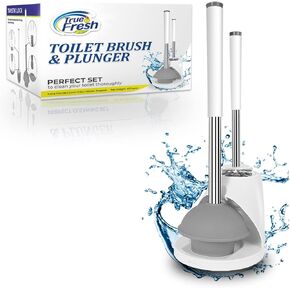 True fresh Toilet Brush & Plunger Set for Bathroom, Toilet Plunger for bathroom & Toilet Brush, 2 in 1 plunger and brush set with Holders Caddy and Stainless Steel & Plastic Handle with hidden tweezer