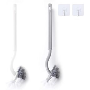 2Pcs Curved Toilet Bowl Brush Without Holder for Bathroom Deep Cleaning, Toilet Brush Durable Under The Rim Household Cleaning Brushes (Gray+White)