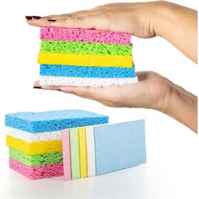 bioGo 10 Pack Compostable Pop-Up Sponges - Expanding, Non-Scratch, Plant-Based Dish Sponges - 10 Color Sponges - Compostable Pop Up Sponge - Rainbow Sponges - Kitchen Pop Up Sponges