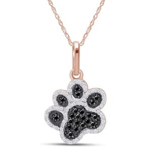 1/5 Carat Round Cut Black & White Natural Diamond Dog Paw Pendant Necklace Along With 18" Chain in 14K Gold Over Sterling Silver (I2-I3 Clarity, 0.20 Cttw)