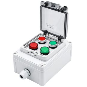 IP67 Button Switch Outdoor Waterproof Box 4 Push Button Red Green Self-Resetting Red and Green Indicator Led Button with Protective Cover Anti-misoperation Switch(AC/DC 6A-110V)
