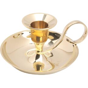 Candleholder with handle, brass, golden - classic height 1.96 inch