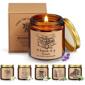 MTLEE 6 Pcs Book Lover Gifts 3.5 oz Book Scented Candle Library Lovers' Day Gifts Rustic Bookshelf Sign Soy Wax Jar for Graduation Club Readers Writers School Students Teacher Office(Brown) in Saudi Arabia