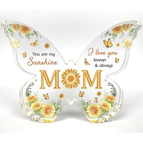 Gifts for Mom - Unique Mothers Day Gift from Daughter Son - 5 x 3.8 inch Butterfly Shaped Acrylic Block Plaque - Birthday, Thanksgiving, Christmas, Anniversary Present for Mom
