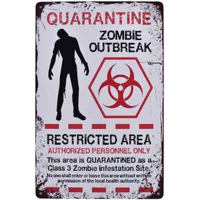 Warning Restricted Area Quarantine Zombie Outbreak Vintage Tin Signs Retro Metal Plate Wall Decor Funny Coffee Bar Signs 8X12Inch