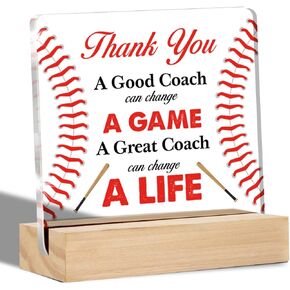 Thank You Coach Gifts Baseball Coach Clear Desk Decorative Sign Baseball Coach Appreciation Gift Acrylic Sign with Stand Table Plaque Sign Keepsake Office Decor