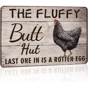Chicken Coop Signs Chicken Decor Metal Signs - Fluffy Hut Last One in is A Rotten Egg Chicken Signs - 12X8 Inches Chicken Signs for Coop Funny Outdoor, Chicken Gifts for Chicken Lovers