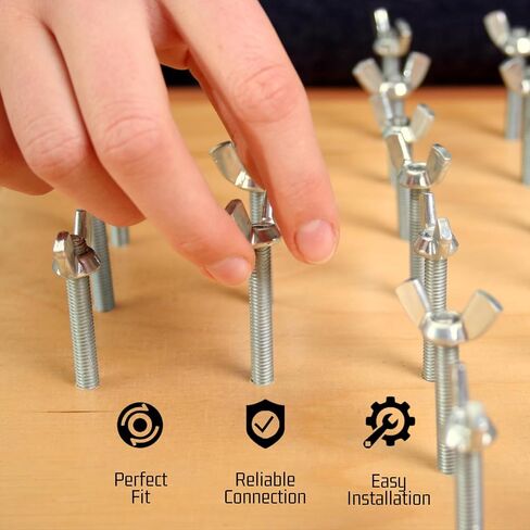 قطارة بولت 1/4"-20/3 صواميل جناح غير قابلة للصدأ (مجموعة من 25)، 18-8 (304) لمسة نهائية من الفولاذ المقاوم للصدأ - صامولة سداسية خشنة مضادة للتآكل - صواميل من الدرجة التجارية للقوارب والرصيف والسيارة - مقاومة للصدأ in Kuwait