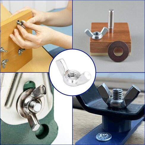 قطارة بولت 1/4"-20/3 صواميل جناح غير قابلة للصدأ (مجموعة من 25)، 18-8 (304) لمسة نهائية من الفولاذ المقاوم للصدأ - صامولة سداسية خشنة مضادة للتآكل - صواميل من الدرجة التجارية للقوارب والرصيف والسيارة - مقاومة للصدأ in Kuwait