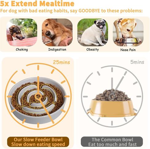 Elevated Slow Feeder Dog Bowl - Raised Ceramic Dog Bowls with Anti-Slip Stand - Puzzle Maze Dog Food Bowl for Fast Eaters - Heavy Big Dog Dish - Designed for Medium and Large Dogs - Grey - 8.8 inch in Kuwait