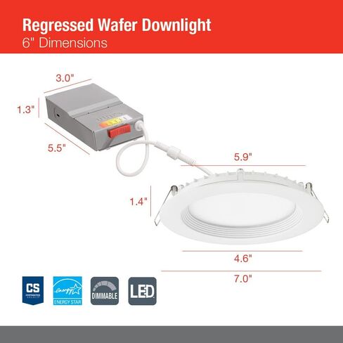 Juno WF6 REG SWW5 90CRI CP6 MW M2 إضاءة سفلية LED غائرة على شكل رقاقة بدون علبة، نمط حواف محير متراجع ضحل، 6 بوصة، أبيض غير لامع، 6 عبوات in Kuwait
