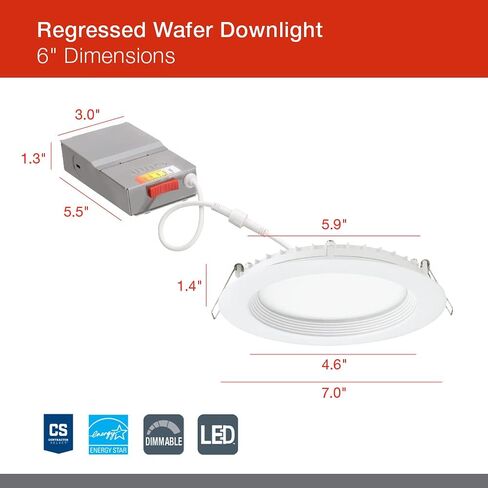 Juno WF6 REG SWW5 90CRI CP6 MW M2 إضاءة سفلية LED غائرة على شكل رقاقة بدون علبة، نمط حواف محير متراجع ضحل، 6 بوصة، أبيض غير لامع، 6 عبوات in Kuwait