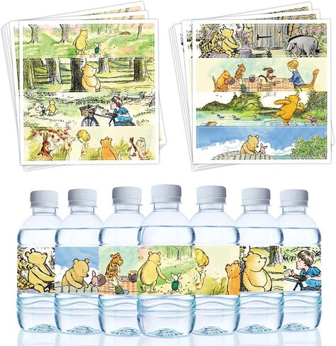 48cs Winnie Pooh Water Bottle Labels Bear Honey Party Favors Winnie Party Baby Show Decorations Winnie Pooh and His Friends Birthday Party Supplies for Winnie Mug Stickers Drink Cup Stickers in Saudi Arabia