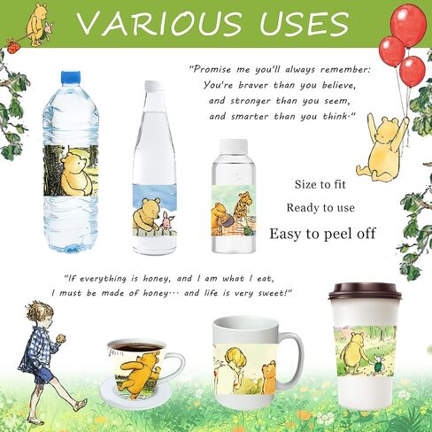 48cs Winnie Pooh Water Bottle Labels Bear Honey Party Favors Winnie Party Baby Show Decorations Winnie Pooh and His Friends Birthday Party Supplies for Winnie Mug Stickers Drink Cup Stickers in Saudi Arabia