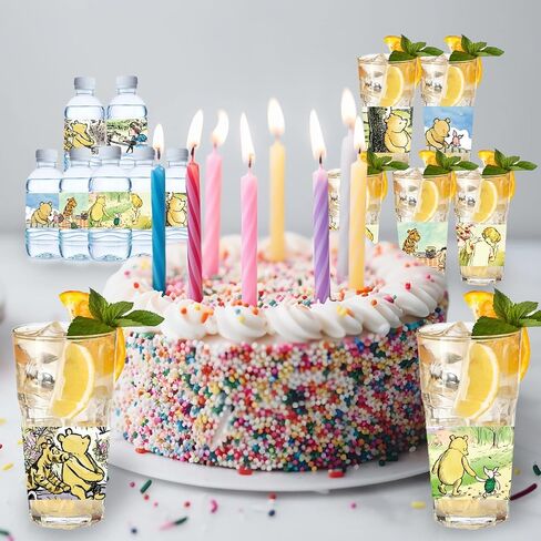 48cs Winnie Pooh Water Bottle Labels Bear Honey Party Favors Winnie Party Baby Show Decorations Winnie Pooh and His Friends Birthday Party Supplies for Winnie Mug Stickers Drink Cup Stickers in Saudi Arabia