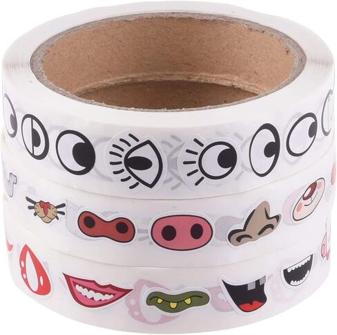 3 Rolls 3000pcs Colorful Eye Nose Mouth Cute Self Adhesive Stickers Cartoon DIY Sticker Decal for Handmade Crafts Toys and Home Decoration in Kuwait