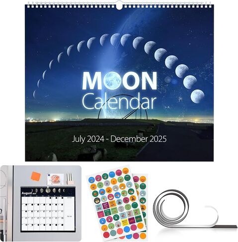 2024-2025 Wall Calendar - Moon Phase Calendar, 18 Month Calendar July 2024-2025, 14" x 12" Lunar Calendar with Moon Tracking, Twin-Wire Binding, Hanging Hook, Stickers, Thick Paper Organizing & Planning in Saudi Arabia