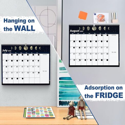 2024-2025 Wall Calendar - Moon Phase Calendar, 18 Month Calendar July 2024-2025, 14" x 12" Lunar Calendar with Moon Tracking, Twin-Wire Binding, Hanging Hook, Stickers, Thick Paper Organizing & Planning in Saudi Arabia