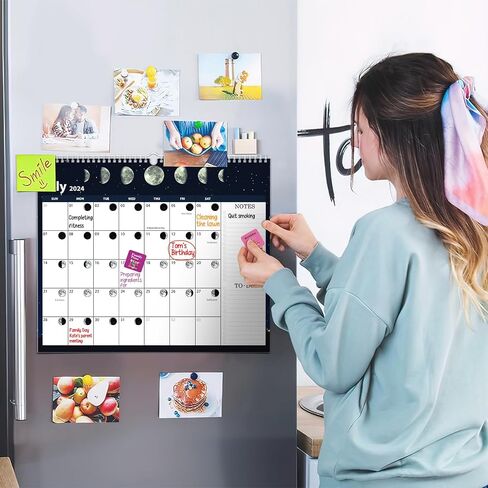 2024-2025 Wall Calendar - Moon Phase Calendar, 18 Month Calendar July 2024-2025, 14" x 12" Lunar Calendar with Moon Tracking, Twin-Wire Binding, Hanging Hook, Stickers, Thick Paper Organizing & Planning in Saudi Arabia