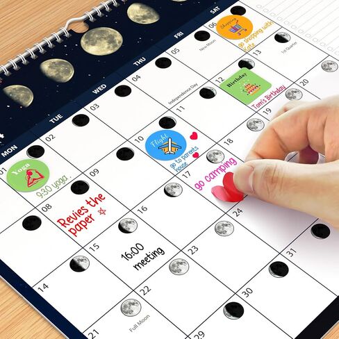 2024-2025 Wall Calendar - Moon Phase Calendar, 18 Month Calendar July 2024-2025, 14" x 12" Lunar Calendar with Moon Tracking, Twin-Wire Binding, Hanging Hook, Stickers, Thick Paper Organizing & Planning in Saudi Arabia