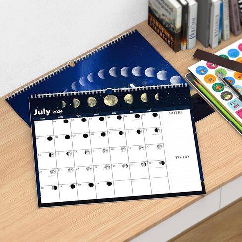 2024-2025 Wall Calendar - Moon Phase Calendar, 18 Month Calendar July 2024-2025, 14" x 12" Lunar Calendar with Moon Tracking, Twin-Wire Binding, Hanging Hook, Stickers, Thick Paper Organizing & Planning in Saudi Arabia