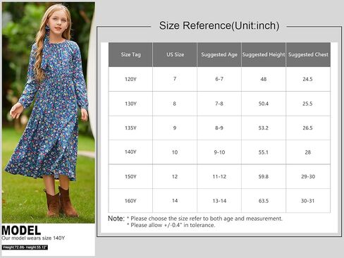 LaBeca Girls Elastic Crew Neck Butterfly Short Sleeve Midi Belted Dress with Pocket Ginger Floral 140Y in Saudi Arabia
