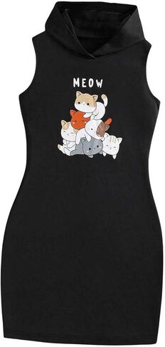 OYOANGLE Girl's Cartoon Graphic Sleeveless Hooded Tank Dress Casual Sweatshirt Dresses in Saudi Arabia