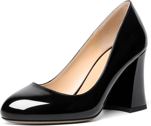 Zamikoo Chunky Block Heel Pumps Women High Heel Pumps Round Toe Slip On Women Closed Toe Shoes for Party Prom Dress US Size 8.5 Black in Kuwait