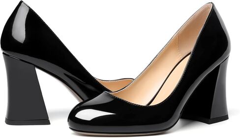 Zamikoo Chunky Block Heel Pumps Women High Heel Pumps Round Toe Slip On Women Closed Toe Shoes for Party Prom Dress US Size 8.5 Black in Kuwait
