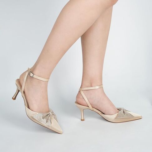 Closed Toe Butterfly Bow Heels Womens Pointed Kitten Pumps Stiletto Ankle Strappy Rhinestone Prom Party Wedding Dress Shoes in Saudi Arabia