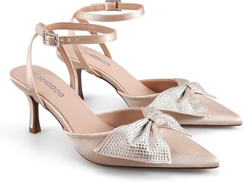 Closed Toe Butterfly Bow Heels Womens Pointed Kitten Pumps Stiletto Ankle Strappy Rhinestone Prom Party Wedding Dress Shoes in Saudi Arabia